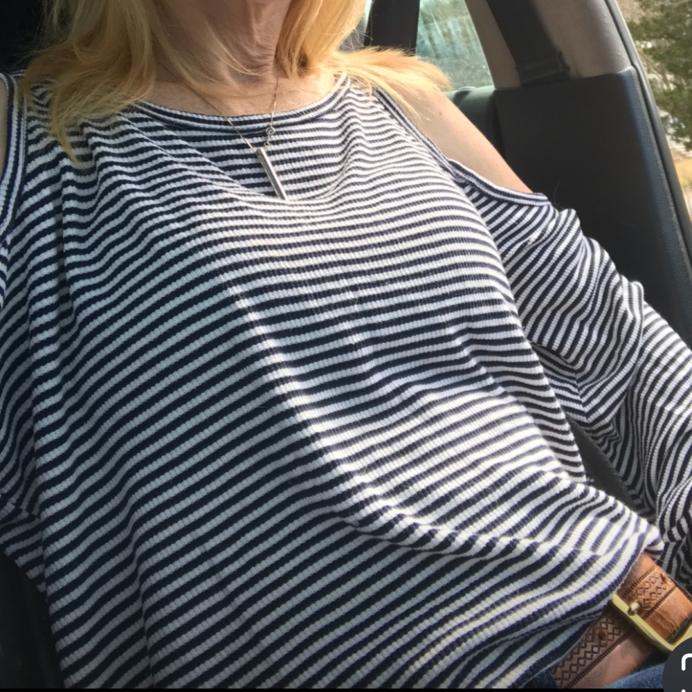 Cold shoulder pinstripe blouse